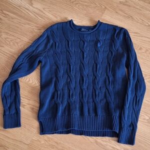 Polo Ralph Lauren cable knit rolled up neck sweater Navy Blue EUC